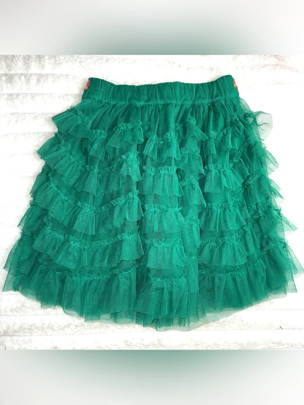 Mini Boden girls tiered tulle skirt with floral embroidered waistband, size 6/7